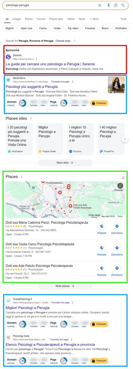 seo per psicologi - SERP